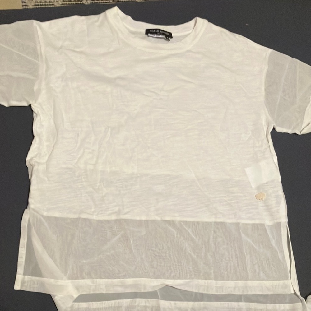 YOSHI KONDO Paris White tshirt size small. 100% cotton with see through inserts